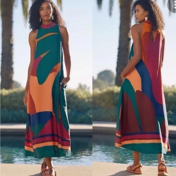 - Anthropologie X FARM RIO Halter Maxi Dress *-2 - Picture 1 of 11